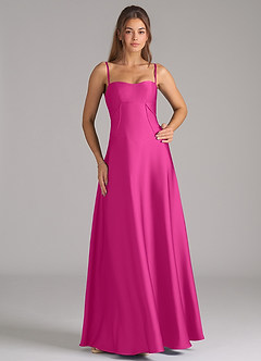 Azazie Valentine Bridesmaid Dresses Fuchsia A-Line Corset Stretch Satin Dress image3