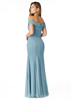 Azazie Lecia Bridesmaid Dresses Moody Blue Empire Off-The-Shoulder Pleated Chiffon Convertible Dress image4