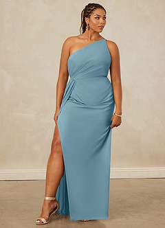 Christian Siriano Bridal for Azazie 1003 Bridesmaid Dresses Moody Blue Sheath One Shoulder Chiffon Dress image11
