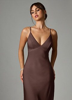 Azazie Stefania Bridesmaid Dresses Ganache A-Line Stretch Satin Dress image6