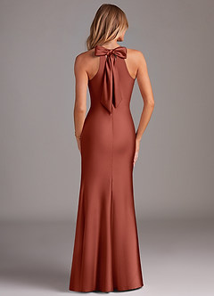 Azazie Doretta Robes de demoiselle d'honneur Robe Sirène en Satin extensible Plissée Terracotta image2