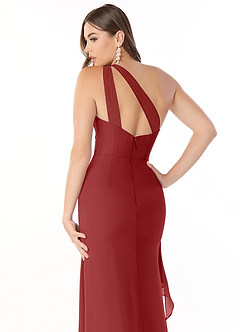 Azazie Maive Bridesmaid Dresses Rust Sheath Pleated Ruffle Chiffon Dress image6