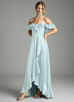 Azazie Lyra Bridesmaid Dresses Sea Glass A-Line Off the Shoulder Stretch Satin Convertible Dress image7