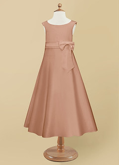 Azazie Lindy Flower Girl Dresses Champagne Rose A-Line Pleated Matte Satin Dress image10