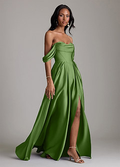 Azazie Loisa Abiti da Damigella Abito A-Line in Raso Elasticizzato a Spalla Scoperta Basilico image6