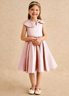 Azazie Acorn Flower Girl Dresses Blushing Pink A-Line Pleated Matte Satin Dress image5