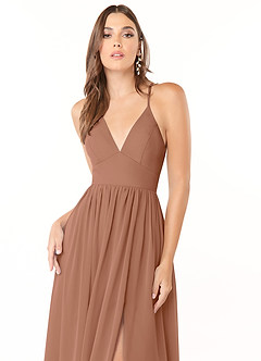 Azazie Aaida Bridesmaid Dresses Bronzer A-Line Corset Chiffon Dress image6