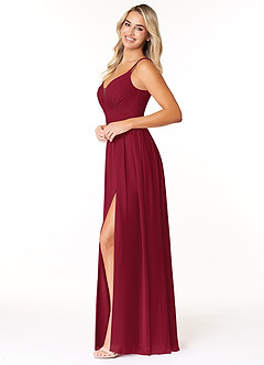 Azazie Rayna Bridesmaid Dresses Burgundy A-Line V-Neck Pleated Chiffon Dress image3