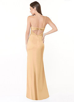 Azazie Leonis Bridesmaid Dresses Gold Mermaid Pleated Stretch Satin Convertible Dress image7