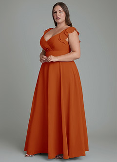 Azazie Leilani Brautjungfernkleider A-Linie Plissee Chiffon Kleid Paprika image9