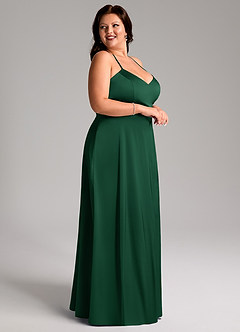 Azazie Mei Robes de demoiselle d'honneur Robe Trapèze en Satin extensible Col en V Vert Foncé image9