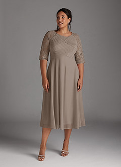 Azazie Gracelyn Mother of the Bride Dresses Taupe A-Line Lace Dress image10