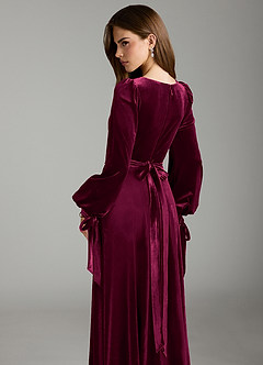 Azazie Leonia Bridesmaid Dresses Cabernet A-Line Long Sleeve Velvet Dress image2