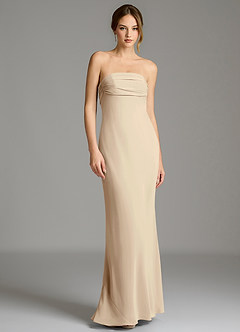 Azazie Ailanie Vestidos de damas de honor Vestido de Champán de Gasa de Corte Sirena con Sin tirantes image1