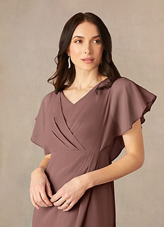 Azazie Julia Mother of the Bride Dresses Espresso Sheath V-Neck Pleated Chiffon Dress image3