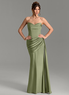 Azazie Zorah Bridesmaid Dresses Garden Sage Mermaid Corset Stretch Satin Convertible Dress image1