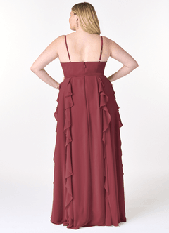 Azazie Peyton Bridesmaid Dresses Merlot A-Line Ruched Chiffon Dress image8