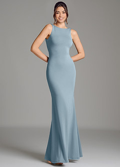 Azazie Gwen Bridesmaid Dresses Dusty Blue Mermaid Pleated Premium Stretch Jersey Dress image3