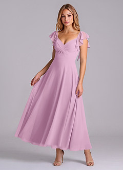 Azazie Leilani Bridesmaid Dresses Candy Pink A-Line Ruched Chiffon Dress image1