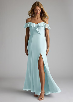 Azazie Sophie Bridesmaid Dresses Sea Glass A-Line Off the Shoulder Chiffon Convertible Dress image1
