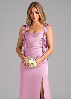 Azazie Jessamine Bridesmaid Dresses Candy Pink Sheath Corset Stretch Satin Dress image7