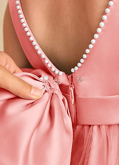 Azazie Jani Flower Girl Dresses Coral A-Line Bow Tulle Dress image7