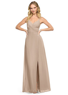 Azazie Davis Jurken voor bruidsmeisjes Jurk van Chiffon met A-Lijn V-hals Taupe image2