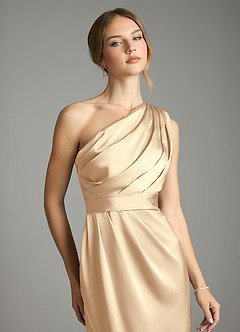 Azazie Emorie Brautjungfernkleider Etui One-Shoulder Stretch-Satin Kleid Champagner image2
