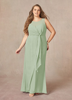 Azazie Marchioness Mother of the Bride Dresses Dusty Sage A-Line Scoop Pleated Chiffon Dress image7