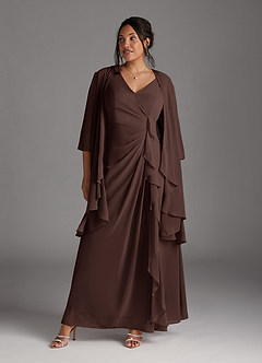 Azazie Manuella Mère de la mariée Robes Robe Trapèze en Mousseline de soie Col V plissé Ganache image10