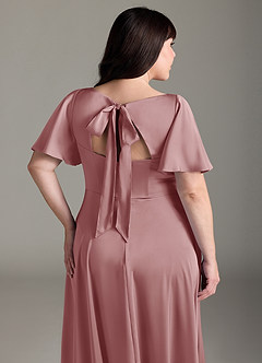 Azazie Kimber Robes de demoiselle d'honneur Robe Trapèze en Satin extensible Rayé Rose Poussiéreuse image12