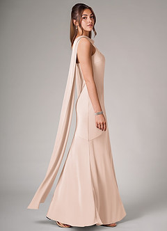 Azazie Kinsley Bridesmaid Dresses Blushing Pink Mermaid Side Slit Stretch Satin Dress image6
