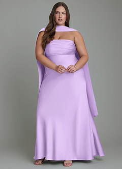 Azazie Saylor Vestidos de damas de honor Vestido Lila de Satén Elástico de Corte Sirena con Palabra de honor image15