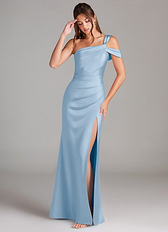 Azazie Wynter Abiti da Damigella Abito Tubino in Raso Elasticizzato Monospalla Azzurro Polvere image3