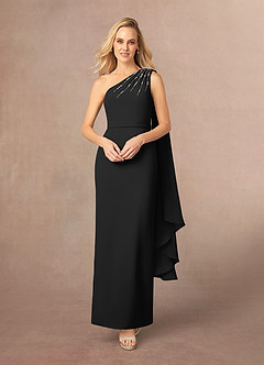 Azazie Gianna Mother of the Bride Dresses Black One Shoulder Stretch Crepe Dress image1
