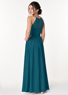 Azazie Ginger Junior Ink Blue A-Line Pleated Chiffon Dress image2