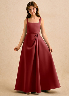 Azazie Emiko Girls Formal Blumenmädchenkleider A-Linie Plissee Matte Satin Kleid Rost image4