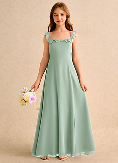 Azazie Chip Girls Formal Abiti da Ragazza di Fiori Abito A-Line in Chiffon Senza Maniche Agave image3