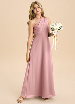 Azazie Phaedra Junior Jurk van Chiffon met A-Lijn Geplooid Stoffige Roos image6