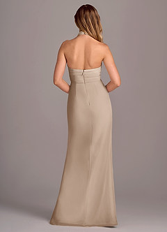 Azazie Jemma Bridesmaid Dresses Taupe Sheath Pleated Chiffon Dress image2