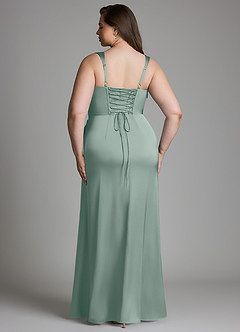 Azazie Sierra At-home Try On Dresses Dusty Rose A-Line Corset Stretch Satin Dress image9