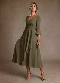 Azazie Aerynne Mère de la mariée Robes Robe Trapèze en Mousseline de soie Plissée Vert Saule image3