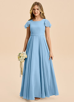 Azazie Cady Junior Steel Blue A-Line Pleated Chiffon Dress image1