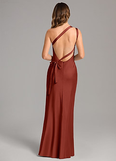 Azazie Monroe Robes de demoiselle d'honneur Robe Sirène en Satin extensible Ue épaule Terracotta image2