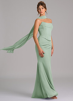 Azazie Sorrel Prova i vestiti a casa Abito Sirena in Chiffon Corsetto Agave image3