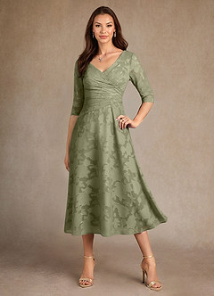 Azazie Durant Mother of the Bride Dresses Pistachio A-Line Pleated Floral Burnout Dress image4