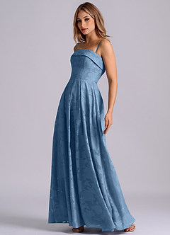 Azazie Lucienne Bridesmaid Dresses Steel Blue A-Line Strapless Floral Burnout Dress image7