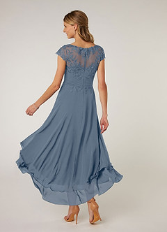 Azazie Shonda Brudens mor kjoler Boatneck Plisseret Blonder Chiffon Asymmetrisk Kjole image4