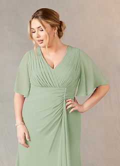 Azazie Carson Mother of the Bride Dresses Dusty Sage A-Line V-Neck Lace Chiffon Dress image10