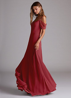 Azazie Marley Bridesmaid Dresses Pomegranate A-Line Off the Shoulder Chiffon Convertible Dress image3